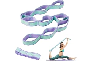 VEITEIBE Band D'étirement de Yoga, Sangles de Fitness Band Strap D'étirement de Yoga avec 9 Boucles, Accessoires de Yoga à Courroie de Gymnastique Hautement Elastique, pour le Yoga, Exercices D'étirement