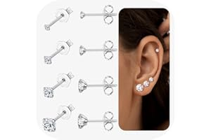 JeweBella 4 Paia Orecchini Titanio G23 per Donna Uomo Ragazze Orecchini Argento Set Orecchini Anallergici Donna Piccoli Orecchini Zircone Orecchini Cartilagine per Piercing Multipli 2/3/4/5MM