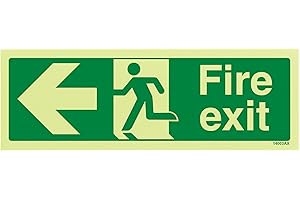 VSAFETY V Safety Glow in the Dark Fire Exit Sign with Left Arrow – 300 x 100mm ISO 7010 Compliant – Photoluminescent Self Adhesive Vinyl Safety Sign for Emergency Evacuation – for Offices, Schools, Care Homes