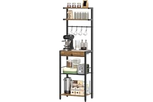 YATINEY 5-Tier Coffee Bar Station, Bakers Rack with Coffee Pod Holder, Coffee Bar with Top Storage, Versatile Kitchen Storage Rack, for Kitchen, Living Room, Dining Room, Rustic Brown XKF01BRY1