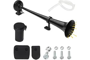 LEIKURVO Kit pour klaxon à air, 12 V, 128 dB, klaxon à air avec compresseur, corne d’air pour camion 12 V, pour voiture, camion, bateaux, moto (tube noir simple)