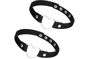 PEOVLVN DSLSQD 2 Stück Punk Herz Choker Halsband Choker Kette Damen Vier Schnallen Verstellbar Goth Chokers Pu Leder Halsreif mit Kette Herz Anhänger Elegant Chokers Kragen Schwarz Damen