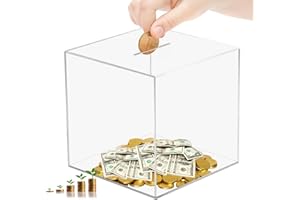 SUNJULY 12x12CM Clear Acrylic Money Box,Glass Unbreakable Bank Transparent, Saving Piggy Box Acrylic Money Saving Box For Adults Or Kids (4.72”x4.72”)