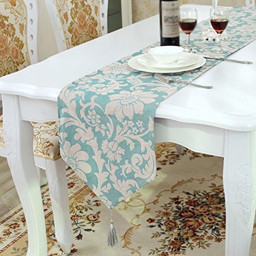 XMMLL Christmas Present Pastoral European Non-Slip Wild Table Flag Blue-Green 33*210Cm