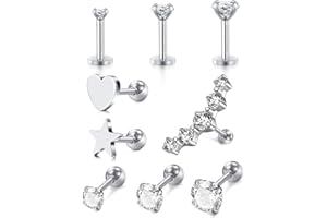 AceFun Piercing Tragus Helix cartílago Piercing Oreja con circonita cúbica Acero quirúrgico y acrílico 16G Piercing Labio