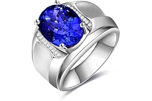 HCMA Anillo de Lujo para Hombre, Accesorios de joyería de Plata, Anillos Abiertos de circonita de Zafiro Ovalado para Regalo de joyería de Compromiso de Boda