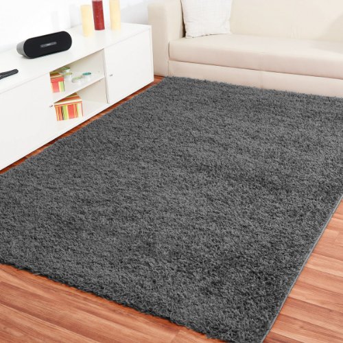 Preisvergleich Produktbild Shaggy Hochflor Teppich Fluffy Grau - versandkostenfrei schadstoffgeprüft pflegeleichtstrapazierfähig Wohnzimmer Schlafzimmer Kinderzimmer Flur, Größe Auswählen:120 x 170 cm
