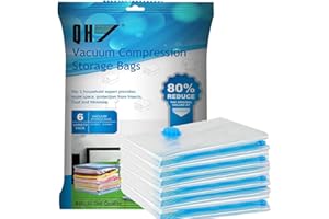 QH7 QH 6er Set Vakuumbeutel für Kleidung Dicht und Extra Robust - Vakuum Kleiderbeutel Vaccumier Aufbewahrungsbeutel Bettwäsche Kissen Bettdecken Textilien und vieles mehrr 6(60x40) cm, Transparentes