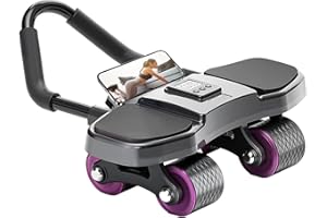 MLDNLD AB Roller Exercise Wheel 1.8M Automatic Rebound Ab Roller, Automatic Rebound AB Wheel With Knee Mat & Timer and Phone Holder for Home Fitness Calisthenics Equipment