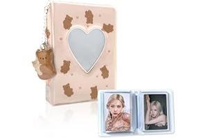 UICCVOKK 40 Taschen Mini Fotoalbum, Kpop Photocard Binder Holder Fotokartenhalter Photo Album für 3 Zoll Fotopapier Fotokartenhalter Aufbewahrung fotoalbum zum einstecken Liebesherz Fotohüllen (Braun)