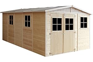 Holz Gartenschuppen - Abstellkammer mit Fenstern - H226x516x324 cm/15 m² Naturholz-Shiplap-Schuppen - Gartenwerkstatt - Fahrrad- Geräteschuppen TIMBELA M337