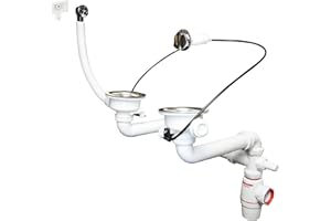 Wirquin 30724378 Ensemble complet bonde et siphon pour évier 2 bacs avec siphon Wirquin Néo Air, chromé et blanc