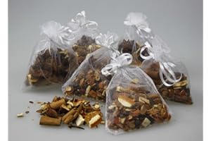 ‎QUERTEE Weihnachtsdeko Weihnachts Potpourri - 6 x weiße Organzasäckchen mit je 20 g Weihnachtsgewürzen - Zimt, Sternanis, Orangenscheiben, ... - Quertee Nr. 20