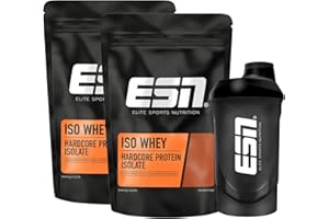 ‎ESN ESN IsoWhey Hardcore + gratis Shaker, 2 x 1000 g, Chocolate, bis zu 26 g Protein pro Portion - made in Germany