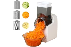 TEN-TATENT Electric Cheese Grater, Electric Salad Maker, Multi Grater, Fruit Cutter, Automatic Vegetable Chopper Slicer Professional with Multi Cone Blades for Fruit and Vegtables, Stainless Steel, White