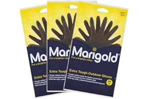 BBLISS 3 X Gardening Rubber Gloves Extra Tough & Non-Slip Grip for Outdoor Cleaning | Roll-top Cuffs Cotton-lined & Double Layered | Medium Black