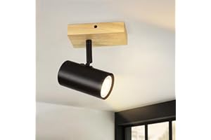 Glitzerlife Deckenstrahler 1 Flammig Deckenleuchte Holz - Schwarz Deckenlampe Flur Metall Retro GU10 350°Deckenspot Drehbar für Wohnzimmer Schlafzimmer Küche,Ohne Leuchtmittel Max.40W