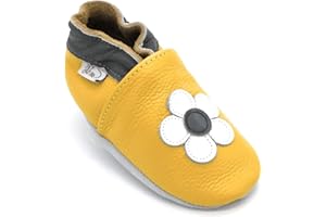 LEPEPPE - Fiore Giallo - Scarpine in Morbida Pelle Prima Infanzia - Pantofole Bambino - suola in pelle antiscivolo - Scarpette fino al 32/33