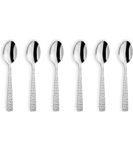 Lot De 12 Cuillères à Café En Acier Inoxydable Martelé - Petites Cuillères à Dessert 14 Cm, Design Carré Élégant