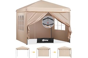 Sekey Premium Pop Up Pavillon 3x3 Wasserdicht Stabil, 3 x 3 m Pavillon mit Seitenwänden, Faltpavillon Partyzelt Faltbar für Camping Party, Höhe Verstellbar 250-270cm, Khaki