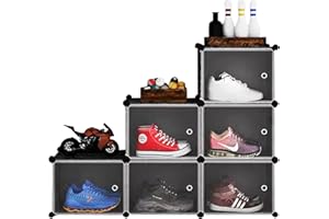 HOMCENT Scatole per Scarpe Impilabili, Sistema di scaffalature modulari con 6 cubi e ante antipolvere, per riporre oggetti domestici, vestiti, scarpe, libri e borse