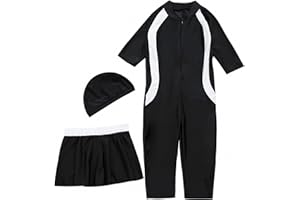 keephen Girls Muslim Swimwear Hat + Jumpsuit + Skirt 3-Piece Set Modest Swimsuit Arabic Islamic Swimwear Burkini