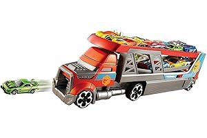 Hot Wheels Camion Transporteur de Petites Voitures et Lanceur, pour Transporter Jusque 14 Petites Voitures, Jouet pour Enfant, CDJ19 Exclusivité sur Amazon