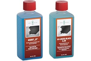 EMIL OTTO Brünier-Set: 250 g NIGRIT"K", Kaltbrünieren - Schwarzfärben von Eisen u. Stahl + 250 g AL-Liquid-Black 4.20, Schwarzfärbemittel von Aluminium - Schwarzfärben von frisch behandeltem Aluminium