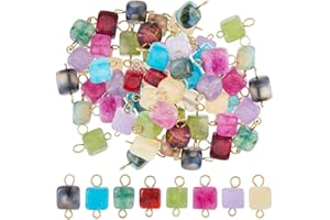 SUPERFINDINGS 32Pcs 8Couleurs Pierre Naturelle Connecteur Charms Cube Beads Charms Connectors avec Double Boucle en Acier Inoxydable 304 pour Bracelet Collier Fabrication de Bijoux Bricolage