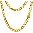 Men Chain Necklaces Miami Cuban Curb Chains Stainless Steel/Black Link 18K Gold Plated Jewelry for Men Women 4mm 6mm 10mm Width 14''- 30'' Length, with Jewelry Box