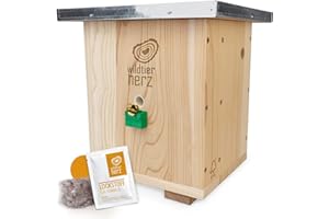 wildtier herz I Großes Hummelhaus Natur, geschraubtes Massivholz, Set - inkl. Lockstoff + Nistmaterial, Hummelhotel, Insektenhotel, Hummelkasten, Hummeln, bienenhaus, hummelnest, hummelkiste
