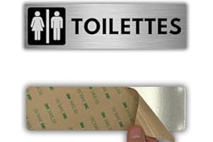 LEIASA | Panneau Adhésif Toilettes Hommes Femmes - 5x18 cm - Épaisseur 0,8 mm - Aluminium - Sanitaires Hommes Femmes - Panneau Services Partagés - Signal WC Unisexe - Autocollant 3M - Toilettes Mixtes