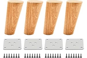 Qrity 4 PCS Wooden Furniture Legs Wood Sofa Legs Cabinet Feet Oblique Tapered Wooden Table TV Legs 10CM Height with Non-slip Mat, Screws & Mounting Plate