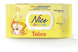 NICE COSMETICS Nice Baby Talco Salviette per Cambio Pannolino, con Camomilla e Glicerina ad Effetto Addolcente sulla Pelle, Dermatologicamente Testate, Confezione da 72 Salviette