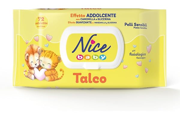 Nice - Lingettes nettoyantes pour enfants et nourrissons - Avec camomille et glycérine - Parfum doux au talc - Testé dermatologiquement - Format : 72 Lingettes -