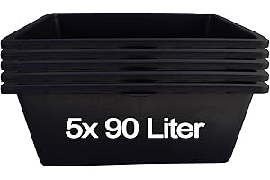 ‎HOSSI'S WHOLESALE Hossi's Wholesale – 5 Stück Mörtelwanne 90 Liter für Baustelle, Haushalt, Garten, Industrie UVM. – Mörtelkübel für Mörtel, Beton, Schutt & Baustoffe – extrem Stabiler Baueimer mit verstärktem Boden