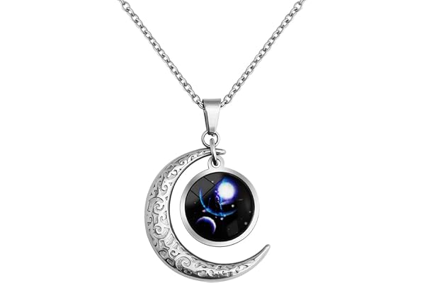 LEJAHAO Collier Signe Astrologique Constellation Zodiaque Pendentif Croissant de Lune Garcon Galaxie Horoscope Bijoux Soeur d Amitie Acier Inoxydable