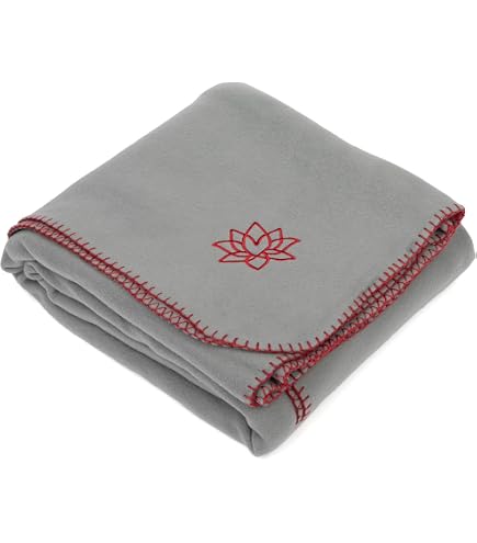 BODHI ASANA Coperta Yoga In Pile, 150x200 Cm, Con Ricamo Loto, Morbida E Calda, Per Shavasana E Meditazione, Grigio/Melanzana