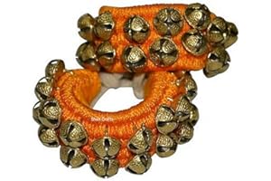 Shah Crafts Kathak Dancing Ghungroo Bells 20 + 20 Bells Musical Anklet Pair Indian Classical Dancers Musical Instrument 2 Row Tied with Yellow Velvet Pad 20 + 20 Bells
