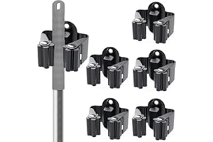 XHTOL Mop Broom Holder, Mop Holder Wall Mounted Heavy Duty Broom Gripper Holders Broom Clip Hanger Brush Holder Hooks Storage Rack Organizer for Bathroom Kitchen Office Closet Garden Garage, Black (5 Pcs)
