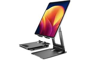 KLEARLOOK MAXIMIZED CLARITY! Portable Tablet Stand-Klearlook Adjustable Height/Angle Foldable iPad Stand up to 12.9",Aluminum Phone Tablet Holder Compatible iPad Pro/Mini/Air,iPhone 15 Pro Max,Galaxy Tab,Switch, 4-13"Device-Black
