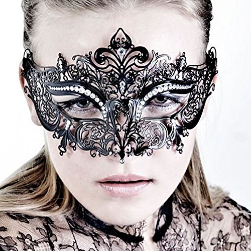 EQLEF® Sexy Schwarz Metall Venezianische Maske mit weißen Strass Masquerade Halloween Cosplay Partei - 2