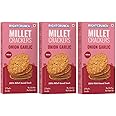 RIGHTCRUNCH Millet Crackers Gluten Free & Baked with High Protein & Fibre. Pack of 3 Onion Garlic Flavour - Healthy Crackers, Healthy Chai Time Snacks, 300g.
