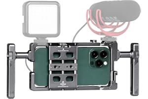 FANAUE FPC-01DG Smartphone Video Rig, Handy Video Rig Kit mit Seitlichen Griffen, Universeller Aluminium Handykäfig für Videomacher, Videofilmer, Vlogger und Youtuber.