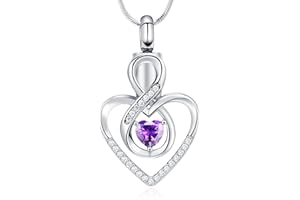 Minicremation Cremation Heart Urn Necklace Ashes Jewelry for Women,Birthstone Locket Keepsake Pendant infinitely Heart Memorial Locket Ash Holder for Human/Pet
