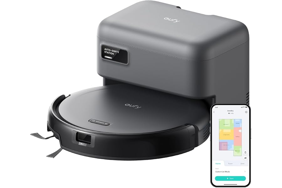 eufy C10 Saugroboter mit Automatischer Absaugstation, 7,3cm, Teppichreinigung, Ausfahrbare Seitenbür