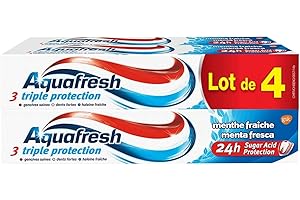 Aquafresh Dentifrice Triple Protection Menthe Fraîche, Pour Des Dents Fortes et Une Haleine Fraiche, Lot de 4x75ml