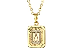 FOCALOOK Buchstaben Kette Damen Rechteck Anhänger Kette Gold Herren Namenskette Initial Necklace Kette mit Buchstaben A bis Z Schmuck für Geburtstag