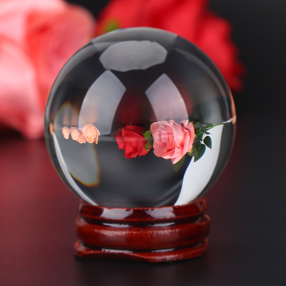 1 pezzo trasparente artificiale cristallo di quarzo sfera sfera trasparente con supporto in legno per la casa fotografia… - immagine 6