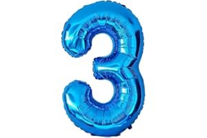 Elizakumi Blau Nummer 3 Luftballon Zahl 3th Ballon Zahl Für Fraue Jungen Männer Mädchen, Geburtstag Helium FolienBallon Zahlenballon 3 Blau / 40 Zoll